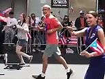 AOC runs and waves her way through Puerto Rican Day Parade in NYC
