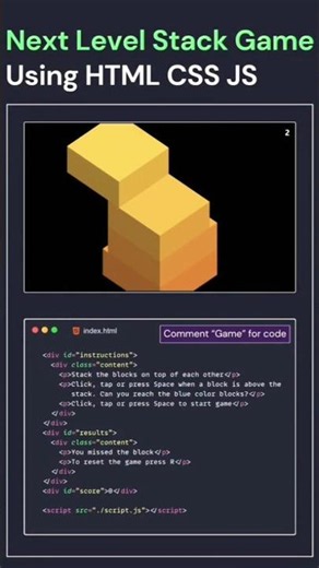 🔥3D Stack Game Using HTML, CSS & JS! #coding