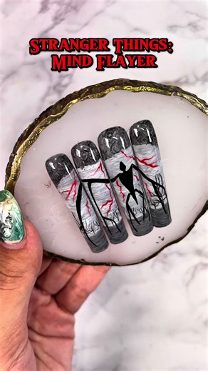 Mind Flayer nail art inspired by Stranger Things 🕷️🖤 Hand-painted villain nails straight from the Upside Down. Dark, detailed, and creepy nail art for Stranger Things fans. #StrangerThings #StrangerThings5 #Nailart #NailInspo #NailTok