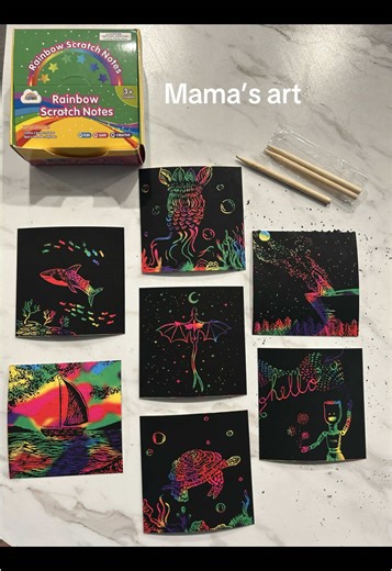 Another fun drawing night with my kiddo! Rainbow Scratch Notes were a stocking stuffer at Christmas time we pulled out for an hour this evening to draw. Kids loves these! I also teach scratch board animals to 5th grade, it’s always a fun project. #rainbowscratchnotes #rainbow #scratchboard #toddlermom #artteacher #sailaway #sailboat #artproject #artforkids #todderactivities #kidactivities #drawing #art #fourthwing #shark #turtle #robot #wolf #stars #kidart