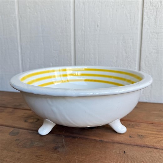 Vintage Ceramic Berry Bowl Colander - White With Yellow Stripes - Retro Farmhouse Kitchen Made in Italy - Etsy
