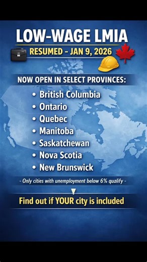 Harry Bariar🇨🇦”LIVING IN TORONTO CANADA “ on Instagram: "Low-Wage LMIA is BACK 🇨🇦 Starting Jan 9, 2026, Canada has resumed processing in select provinces — but NOT every city qualifies. ⚠️ Approval depends on local unemployment rates 📍 Some major cities are still blocked OPEN (examples): Halifax, Moncton, Montréal* (QC rules apply), Québec City, Vancouver, Victoria, Winnipeg, Saskatoon, Kingston, Thunder Bay. CLOSED (still blocked): Toronto, Brampton, Mississauga, Hamilton, Kitchener-Waterl