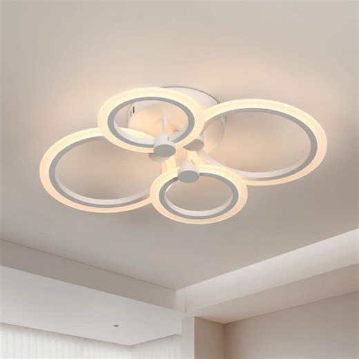 Check The Home Depot's Q&A Before Buying: TOZING 22 in. White Modern Integrated LED 4 Rings Circle Semi- Flush Mount Ceiling Light with Remote Control for Living Room