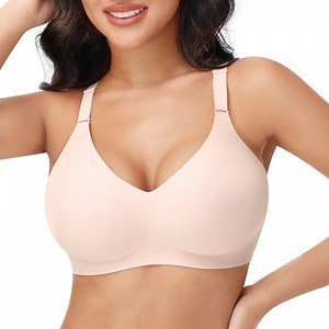 PoseFree Plus Size Bras for Women - Wireless Support & Lift Full Coverage - Back Fat Smoothing Push Up Bra for Big Bust Nude 2XL