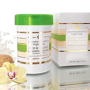 Rice and Walnut Exfoliating Powder (Madagascar Vanilla) - All Natural Scrub/Exfoliator - Pore purifying, anti-aging ingredients; fights wrinkles, acne scars, sagging skin, dry skin - 2.1 oz