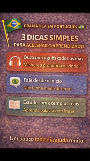 Project ABCK | Polyglot Club🌐|Learn languages🗺 on Instagram: "🇧🇷 Português (original) Quer aprender português de forma mais eficaz? Aqui vão 3 dicas simples: Ouça o idioma todos os dias. Podcasts, músicas ou séries em português ajudam você a entender a pronúncia natural. Fale desde o início. Não tenha medo de errar! Use o que sabe em pequenas conversas. A prática é o segredo. Estude com exemplos reais. Aprenda palavras e expressões dentro de frases, não isoladas. Assim você entende o context