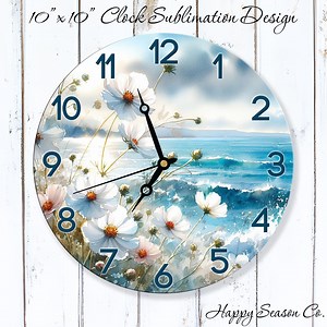 Floral Coast Clock Sublimation Design, Sea Lover Clock Face PNG Print File - Etsy