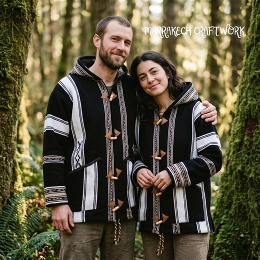 Handmade Moroccan Wool Hooded Jacket, Bohemian Djellaba, Winter Ethnic Wear - Etsy Canada