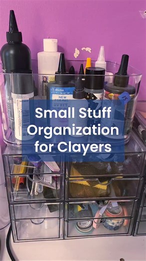 Polymer clayers have a unique need for a lot of small-form organization packed closely around where we work. Cutters, blades, pliers, glue, brushes, pins, pokers, tape, scales, drill bits, and more. These things tend to just disappear into larger drawers, even when you use small dividers. The best solution is to have them within reach while you're working. But how? I found these drawer sets on Amazon and I've been using them for over a year. I couldn't be happier. They are clay safe (I did test 