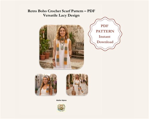 Retro Boho Crochet Scarf Pattern – PDF, Versatile Lacy Design, Digital Download, Visual Guide - Etsy