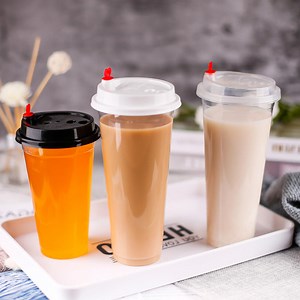 Thick Transparent PP Plastic Cups Disposable Coffee Cup Milk Tea Juice Beverage Packaging Cups with Lids Takeaway Packages
