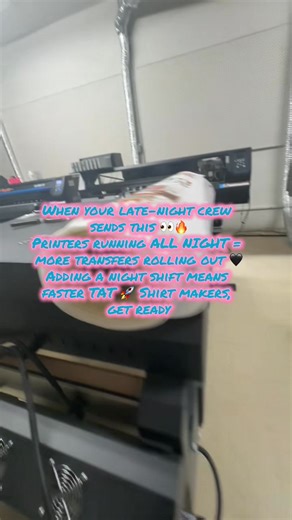 This is what around-the-clock printing looks like 👕🔥 Our late-night crew is running the DTF printers non-stop so we can cut turnaround times and get transfers out to you even faster. Big rolls, hot peels, and quicker shipping = wins for shirt makers. 🙌 #DTFPrinting #GangSheets #CustomTShirts #TShirtBusiness #SmallBusinessTok | Classy Crafts Transfers
