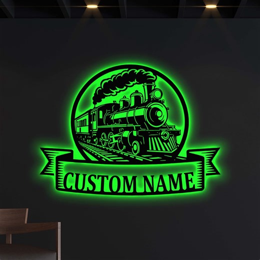 Personalized Train LED Sign, Custom Steam Locomotive Metal Wall Decor - Etsy