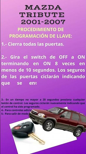 15# Mazda Tribute 2001 2007 Programación manual de llaves