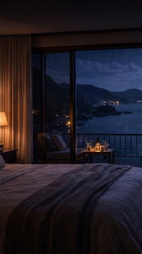 Heavy Rain Sounds for Deep Sleep – Ocean Balcony Rain Dark Screen