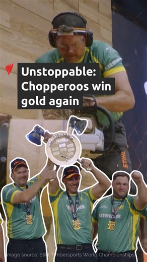 Australia's Chopperoos have, for the sixth time in a row, won the Stihl Timbersports World Championships. The defending champions were unstoppable as they raced through the four-stage relay in 47.45 seconds, nearly 10 seconds faster than Sweden, who left with silver. For the latest news, visit: https://bit.ly/4nWvzcP | SBS News