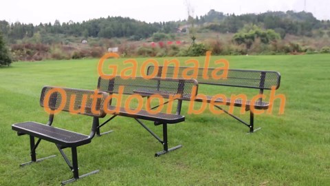 4Ft Outdoor Bench with Back Portable Frame, Outdoor Steel Park Bench with Backrest, Expanded Metal Mesh Bench for Outside, Lawn, Backyard, Park, Garden, Patio, Porch, Bule