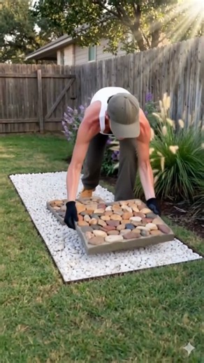 DIY River Rock Stepping Stones – Full Backyard Path Build #Shorts