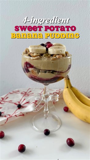 Tam To on Instagram: "Sweet Potato Banana Pudding recipe! 🍠🍌 Since lots of people liked my sweet potato cream top, I decided to tweak it a bit to make it into a pudding recipe! Perfectly in time for Valentine’s Day coming up ❤️ If you’re looking for a healthy alternative to pudding, then you’ve come to the right place! No added sugar, it’s non-dairy, high in fiber, and super easy to make! I love how the tart cranberry balances out the sweetness from the roasted sweet potatoes and bananas. Ingr