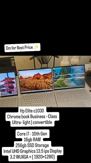 (Belgaum) on Instagram: "For more details please contact Hp elite c1030 chromebook Business-class Core i7 10th generation 16GB ram 8gb Intel uhd graphics graphics 256GB SSD storage Display 13.5-inch IPS, 3:2 aspect ratio, WUXGA+ (1,920 × 1,280) Ports & Connectivity 2× USB-C, 1× USB-A, microSD slot, HDMI, Wi-Fi 6, Bluetooth 5.0 privacy screen (HP Sure View option), 360° convertible (laptop/tablet), optional active pen support Weight / Size Approx. 1.2kg Limited stock Online price approx 139999 Ju