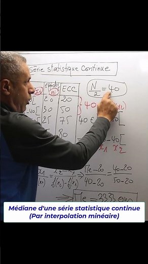 #shorts (6/7) Statistiques - MÉDIANE-Série continue (par interpolation linéaire)