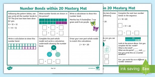Number Bonds within 20 Mastery Mat