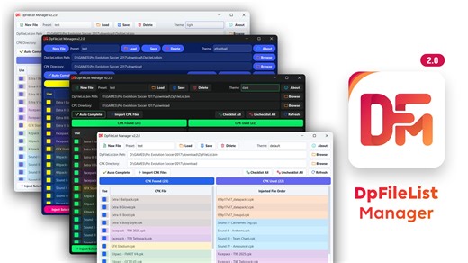DPFILELIST MANAGER 2.2.0 Make Your Game Dreams Come True FEATURED 1.0 : ✅ Easy CPK File Import (Drag & Drop) ✅ Verify CPK Filename Character Length ✅ Create a New DpFileList.bin ✅ Manage DpFileList (Read, Write & Modify) ✅ Preset Manager (Save, Load & Write) ✅ Quickly Checklist & Unchecklist ✅ Simple & Advanced CPK Injection to DpFileList.bin (Single & Multiple) ✅ Easily Arrange CPK File Order (Drag & Drop) ✅ Two Themes Available (Dark & Light) ✅ Built with Python Backend & PyQt5 GUI ✅ Delete CP