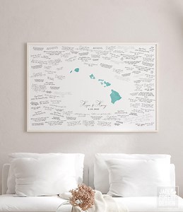 Wedding Guestbook, Map Guest Book, Hawaiian Wedding Art, Tropical Canvas Alternative, Destination Reception Sign, Honolulu Bridal Keepsake - Etsy