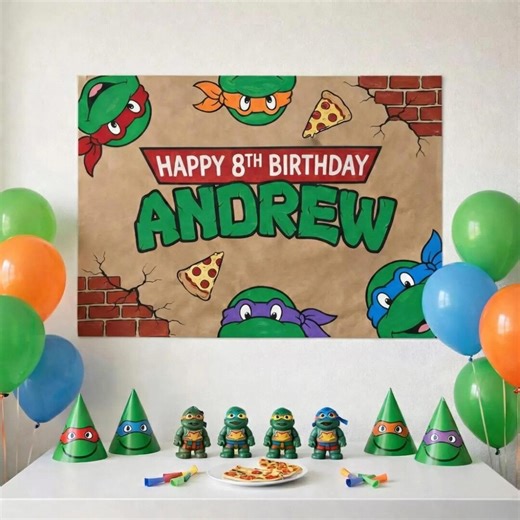 Personalized Ninja Turtle Birthday Banner, Pizza Party Backdrop, Digital Item - Etsy
