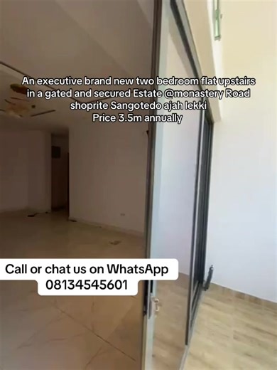 An executive brand new two bedroom flat upstairs in a gated and secured Estate @monastery Road shoprite Sangotedo ajah lekki Price 3.5m annually #realestateagent #foryou #trendingvideo ##rent ##fyp