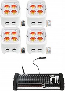 4 Rockville Best PAR 50 Battery Wash Lights Wireless DMX+384 Channel Controller