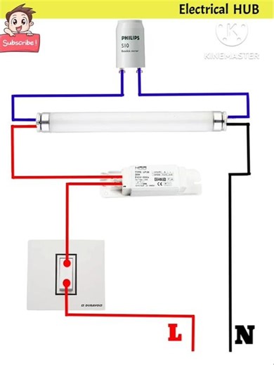 Tube light connection with starter and ballast wiring #tubelight #electrical #shortvideo #shorts