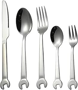 Thomaso Unique Novelty Flatware Sets for 12, 60-Piece 1810 Stainless Steel Wrench Cutlery Flatware Sets,Classic Unique Wrench Design,Kitchen Utensil Set is a Greata Father Gift,Dishwasher Safe