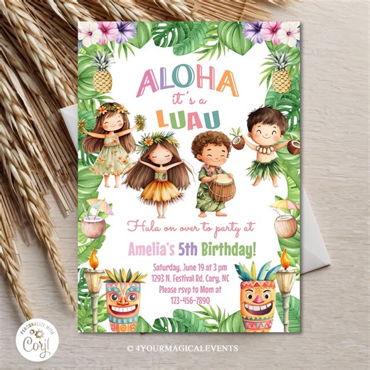 Hawaiian Aloha Birthday Invitation, Tropical Beach Birthday Invite, Summer Invitation, Digital Printable, Editable, Hawaiian Bash, Luau. - Etsy