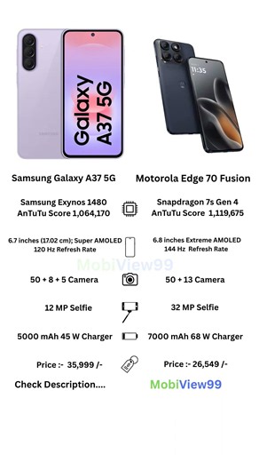 Samsung Galaxy A37 vs Motorola Edge 70 Fusion 😱 One UI vs Clean Android! #Shorts