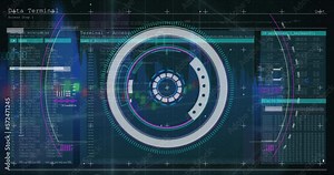 Animation of circles over computer language and old computer interface against graph in background Stock Video