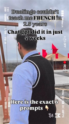 Here’s the exact 6-Prompt System Fused: Daily Lesson Builder “Act like a French tutor. Create a 20-min daily lesson with vocabulary, grammar, and practice exercises.” Conversation Partner “Chat with me in French as if we’re friends at a café. Correct mistakes and explain in English when needed.”Pronunciation Coach “Give me phonetic breakdowns of these French sentences, with tips to sound natural.” Grammar Simplifier “Explain French grammar rules in simple, kid-friendly language with examples.” F