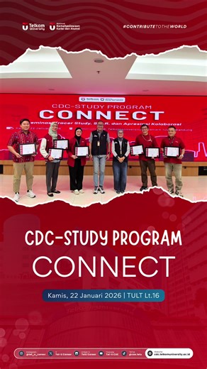 🎓✨ CDC–Study Program Connect 2026 ✨🎓 Pada Kamis, 22 Januari 2026, bertempat di Auditorium TULT Lantai 16, Telkom University Bandung, Direktorat Kemahasiswaan, Karier, dan Alumni Telkom University menyelenggarakan kegiatan CDC–Study Program Connect 2026 sebagai forum penyelarasan dalam penguatan pelaksanaan Tracer Study serta penguatan kolaborasi untuk pengembangan employability mahasiswa dan lulusan. Kegiatan ini dihadiri oleh Wakil Dekan dan Ketua Program Studi dari Kampus Bandung, Jakarta, S