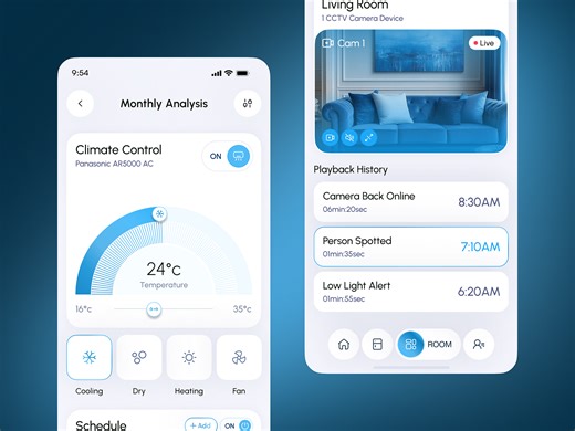 Smart Home Control UI — Climate, Camera & Device Dashboard