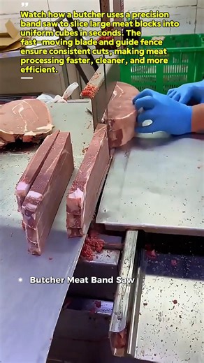 Cutting Meat Into Perfect Cubes : How a Butcher Band Saw Machine Works