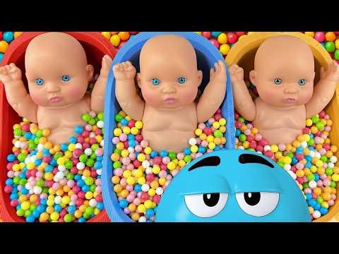 4 Minutes Satisfying with Full of 3 Rainbow BathTubs Candy with M&M's & Magic Slime Cutting Video