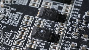 graphics card GPU circuit board, capacitors and fuses, microchip and transistor, processor CPU and memory. motherboard components. bitcoin BTC mining