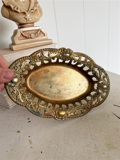 Vintage Solid Brass Oval Gold Tray, MCM Onate Filigree Catch All Tray, Antique Home Decor, Table Scape, Decorative Shelf Tray - Etsy