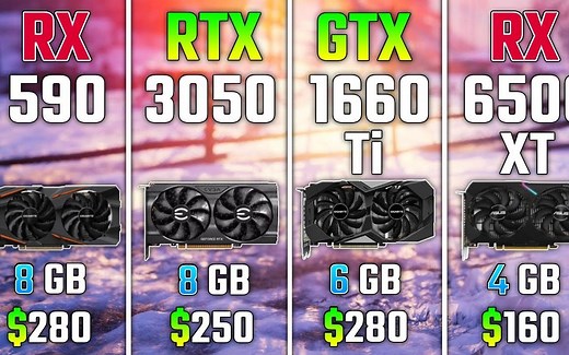 入门级显卡 590 vs RTX 3050 vs GTX 1660 Ti vs 6500 XT