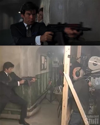John Clark on Instagram: "Behind the scenes of GoldenEye. Pierce Brosnan and Izabella Scorupco filming the archive shootout action scene. Director Martin Campbell storyboarded all the action scenes. During an interview before filming began he said, "You always get very nervous at this point because you have a schedule, which is believe it or not we have 18 weeks, but it's a very tight 18 weeks. In fact any film you do it's never enough time, but it means the planning has to be that much more int