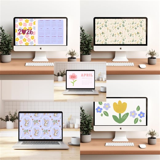 April Desktop Wallpaper Bundle • 5 Aesthetic Backgrounds + 3 April Calendars • Spring Digital Download • Minimal & Floral Screensavers - Etsy