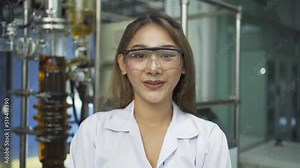 A portrait of scientist Asian woman talking in online video call conference in marijuana or cannabis plant leaves farm lab in laboratory in technology medical, healthcare, research concept. People