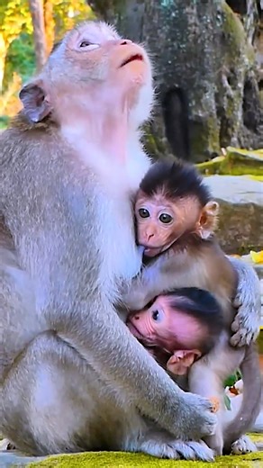 Mother momkey with her twin baby! #babymonkey #monkey #monkeys #MonkeyLife | Emery Monkey