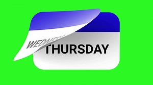 Download Blue animated days of the week calendar with a page-turn effect on a green screen. for free