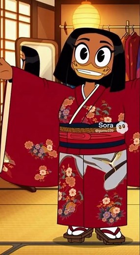 trying on a Japanese kimono #animation #cartoon #japan